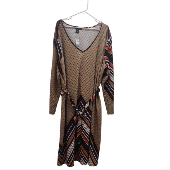 Ashley Stewart Dresses & Skirts - ASHLEY STEWART Diagonal Multicolored Striped Sweater Dress Belted Size 22/24 NEW